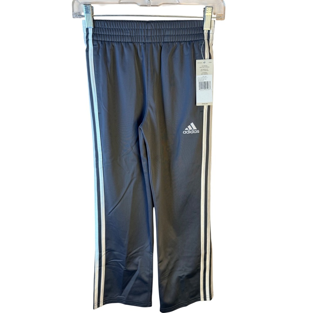 Adidas Boys Dark Grey 3-Stripe Track Pants AK5415 Size S 8 NEW